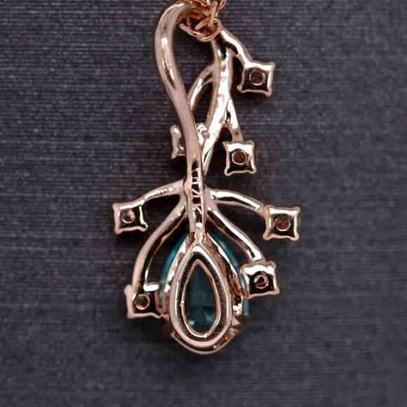 Afghan Paraiba Color Tourmaline Pendant in 14K Solid Gold with Natural Diamonds - Picture 8 of 8